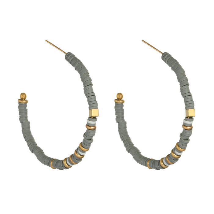 Χρυσά Σκουλαρίκια Κρίκοι με Γκρι Donuts και Χάλκινες Χάντρες