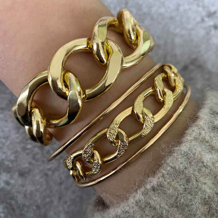 Boho Set 3 Χρυσά Βραχιόλια με Χοντρές Αλυσίδες
