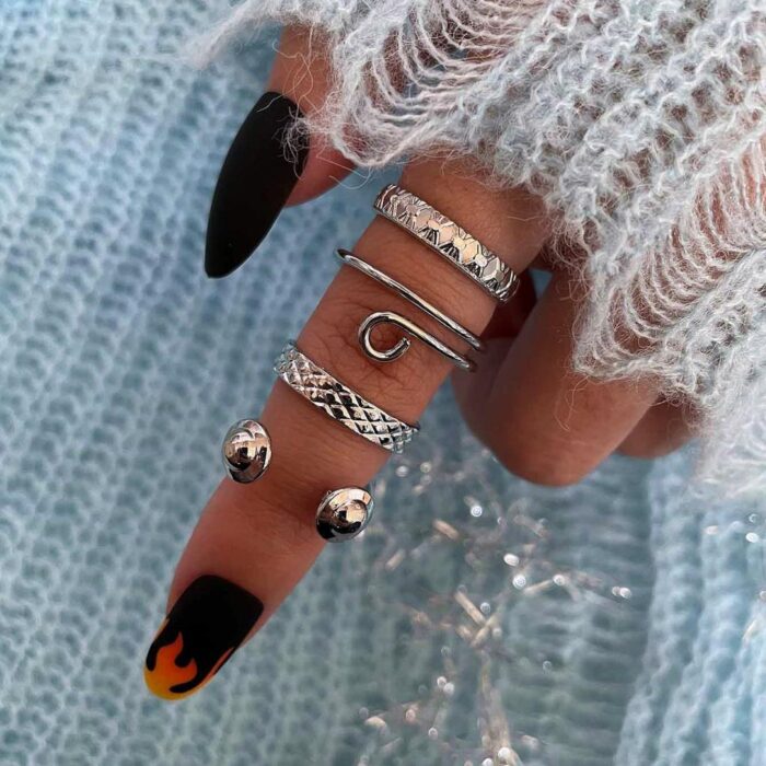 Boho Ring Set 4 Ασημί Δαχτυλίδια Spiral Bands