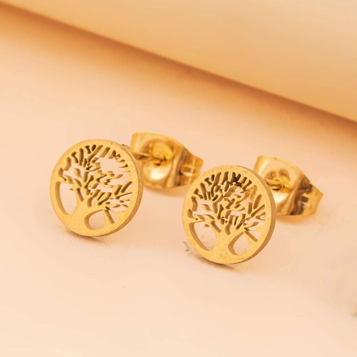 Boho Ατσάλινα Σκουλαρίκια Studs Tree of Life - 2 Χρώματα