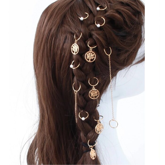Boho 12 Χρυσοί Κρίκοι Μαλλιών Pearl Chain Trees