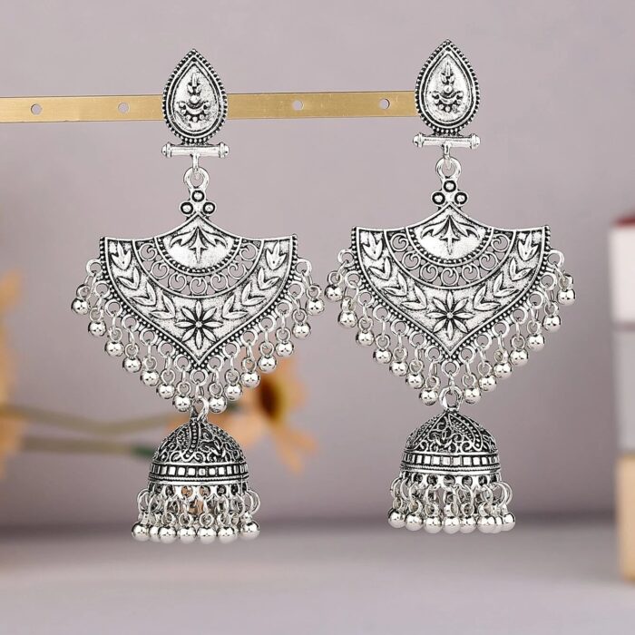 Ασημί Antique Σκαλιστά Σκουλαρίκια Indian Princess