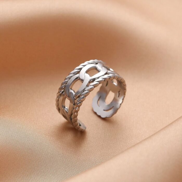 Ασημί Boho Minimal Ατσάλινο Δαχτυλίδι Chain In Between