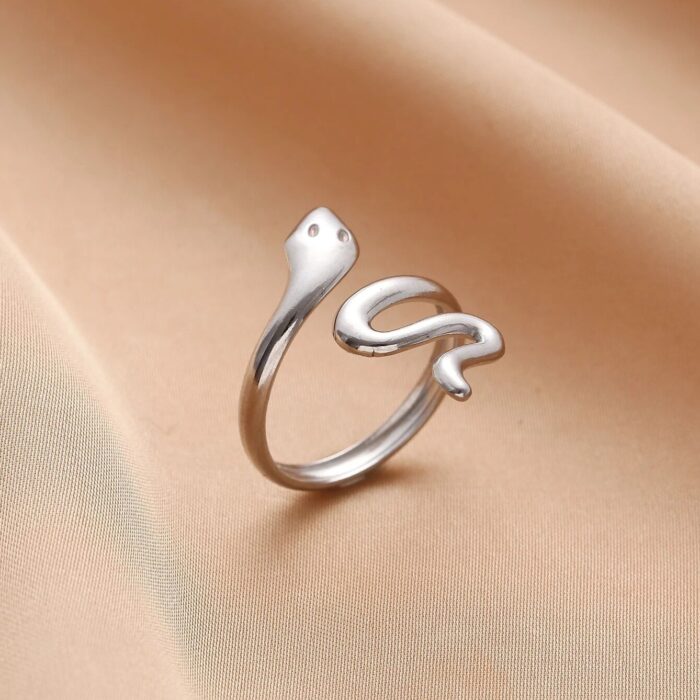 Ασημί Boho Minimal Ατσάλινο Δαχτυλίδι Snake