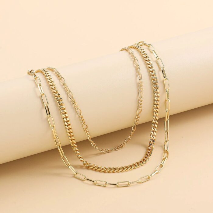 Boho Χρυσό Ατσάλινο Κολιέ με 3 Αλυσίδες Punk