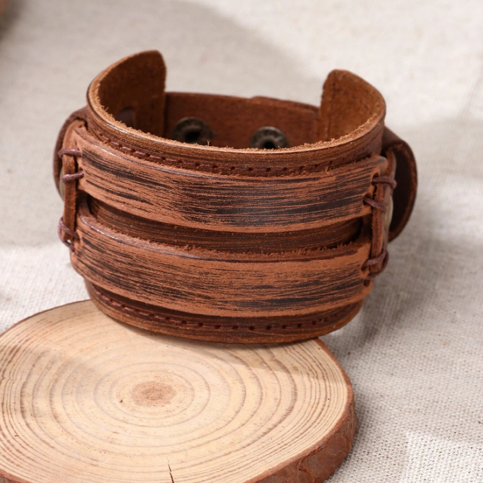 Φαρδύ Boho Natural Faux Leather Βραχιόλι Minimal