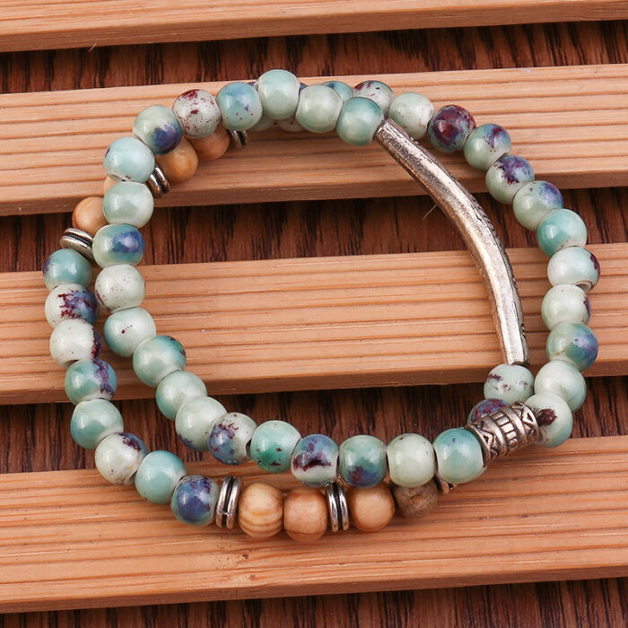 Boho Βραχιόλι με Κεραμικές και Ξύλινες Χάντρες