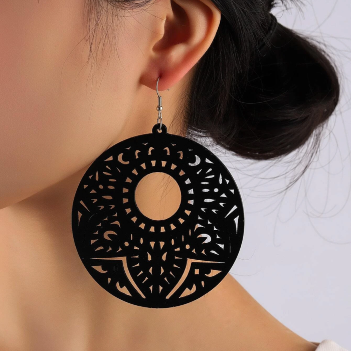 Μεγάλα Ethnic Μαύρα Ξύλινα Διάτρητα Σκουλαρίκια
