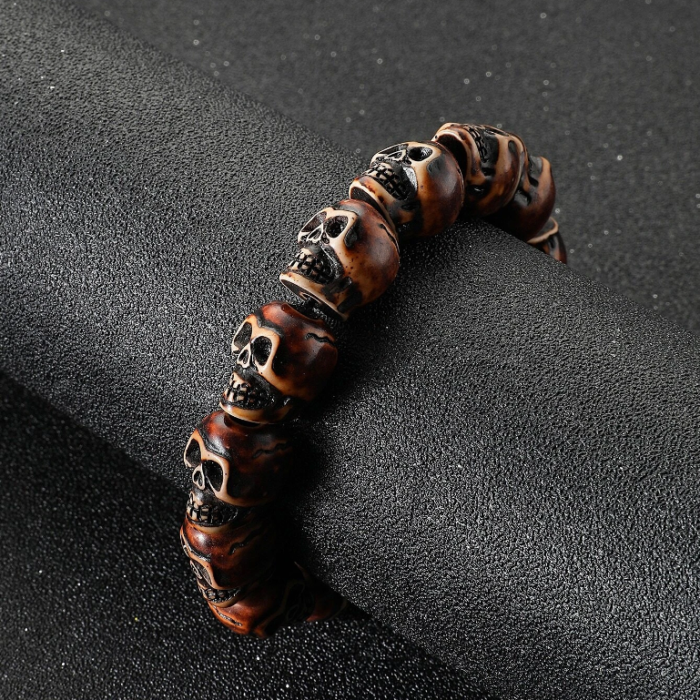 Boho Men Βραχιόλι Από Καφέ Νεκροκεφαλές Ρητίνης