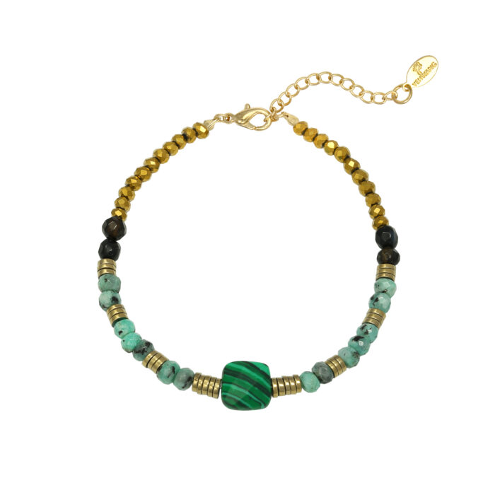 Χρυσό Βραχιόλι με Ημιπολύτιμους Λίθους - Μαλαχίτης
