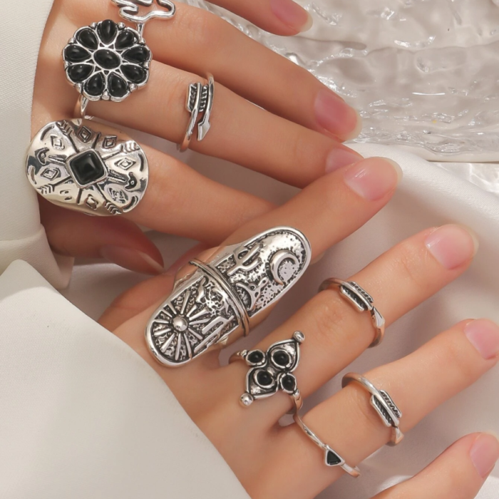 Boho Ring Set 9 Σκαλιστά Δαχτυλίδια Free Spirit