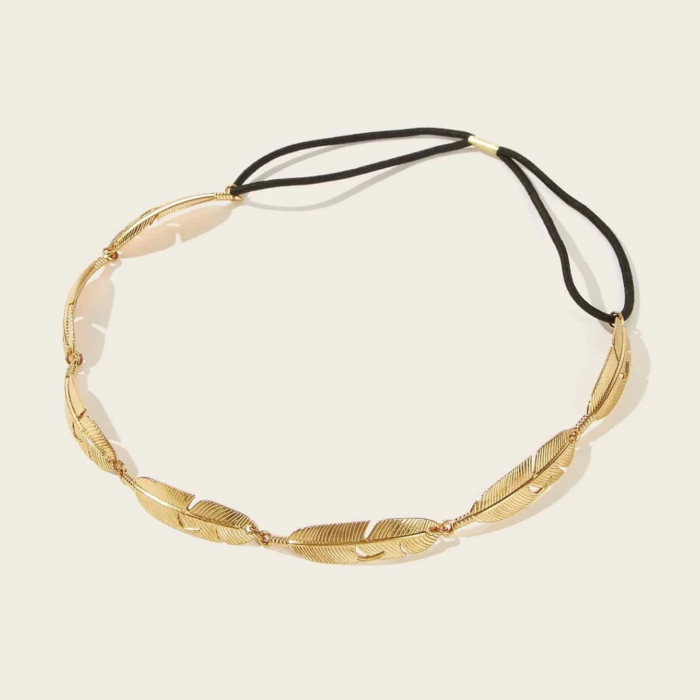 Boho Κορδέλα Μαλλιών με Χρυσά Μεταλλικά Φτερά