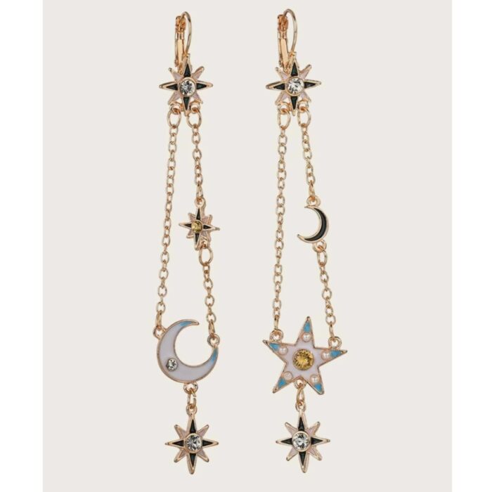 Χρυσά Ανόμοια Σκουλαρίκια Moon & Stars