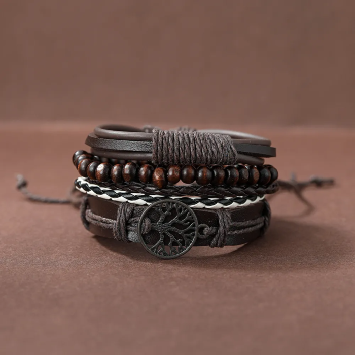 Boho Men Set 4 Καφέ Tree Of Life Βραχιόλια