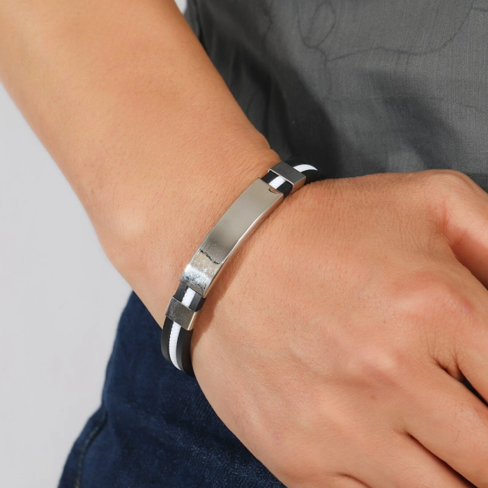 Boho Men Μαύρο - Άσπρο Καουτσούκ Βραχιόλι