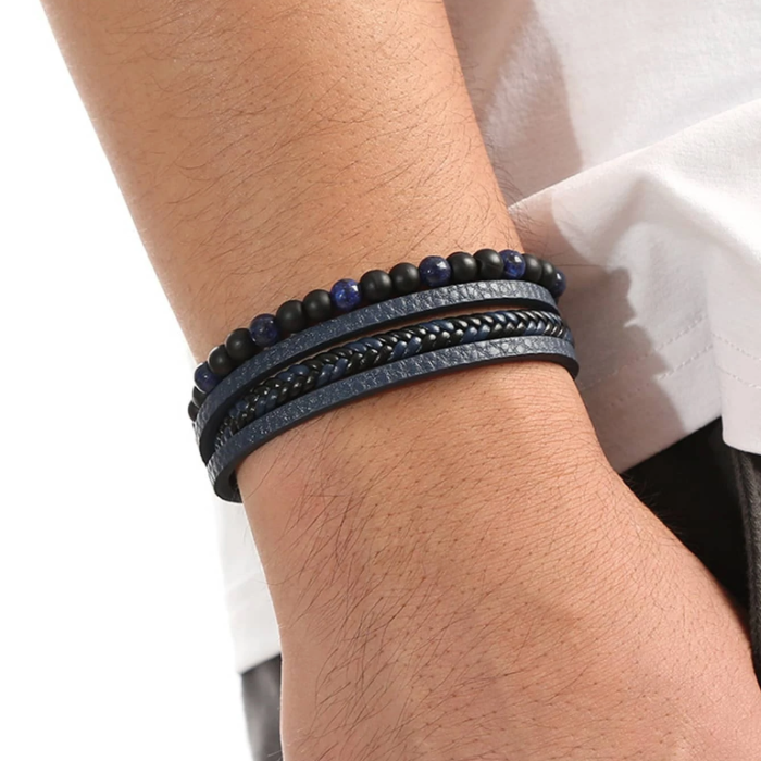 Boho Men Μπλε Layered Βραχιόλι Με Lapis Lazuli