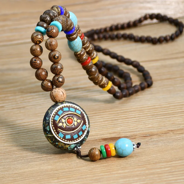 Ethnic Θιβετιανό Κολιέ με Mala Beads The Eye of God