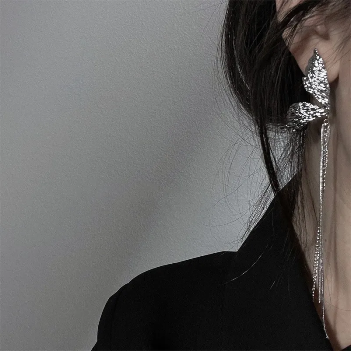 Ασημί Vintage Σκουλαρίκια Butterfly Wings & Chains