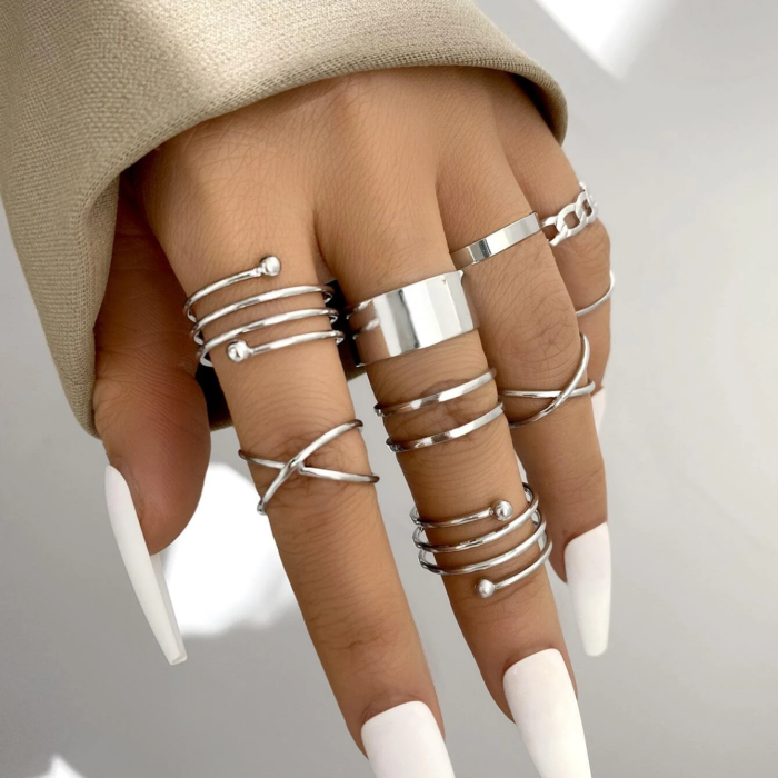 Boho Ring Set 9 Ασημί Minimal Δαχτυλίδια