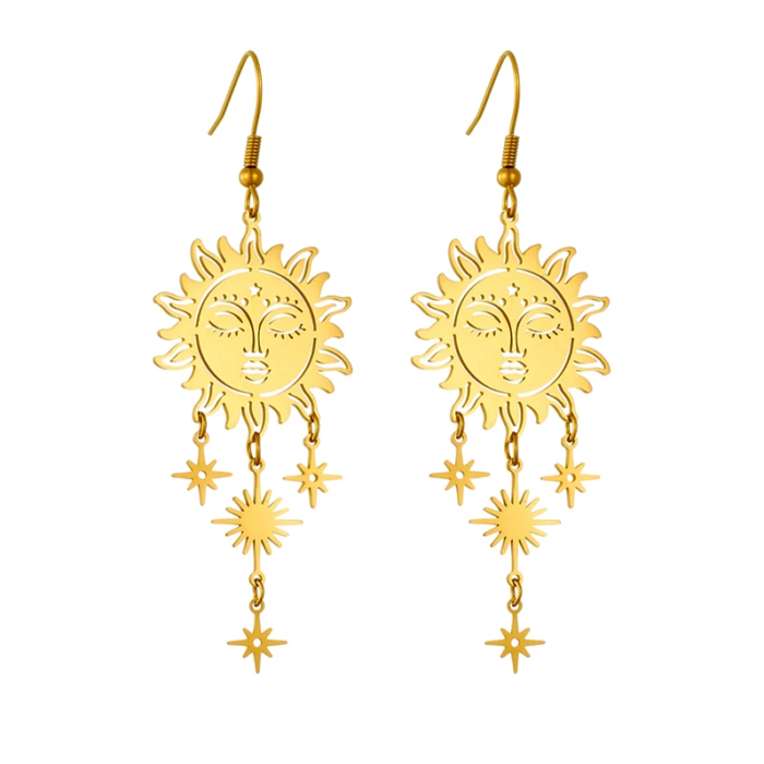 Χρυσά Boho Mystic Σκουλαρίκια Sun & Stars
