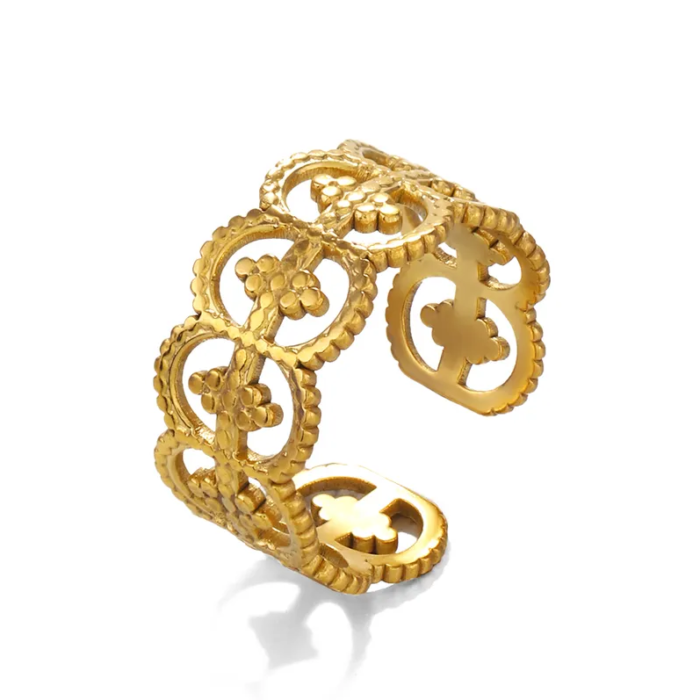 Ατσάλινο Boho Roman Δαχτυλίδι με Διάτρητα Σχέδια  - 2 Χρώματα