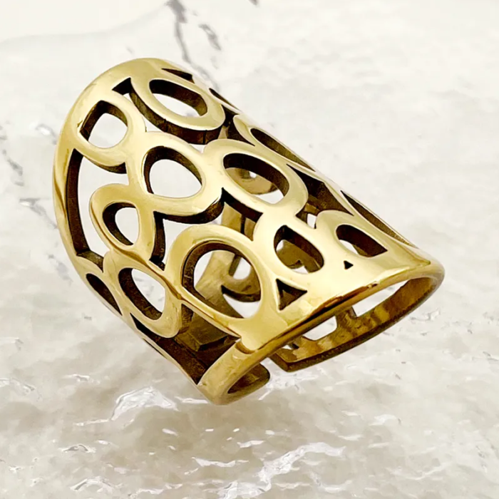 Χρυσό Ατσάλινο Μασίφ Boho Δαχτυλίδι Infinity Loops