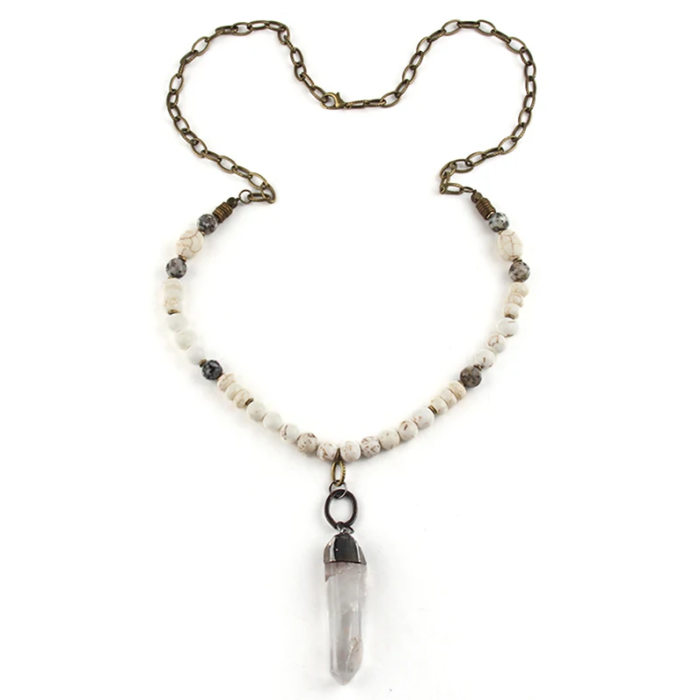 Μακρύ Boho Κολιέ με Χαολίτες, Αχάτες και Αιχμή Χαλαζία