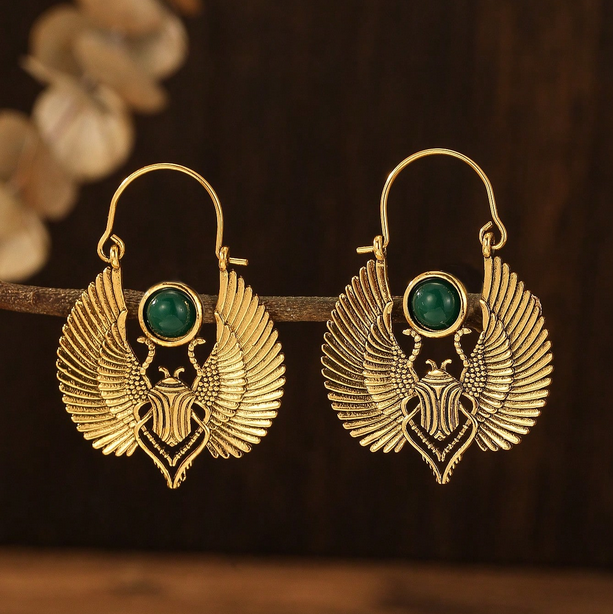 Χρυσά Ethnic Σκουλαρίκια Kephri Scarab