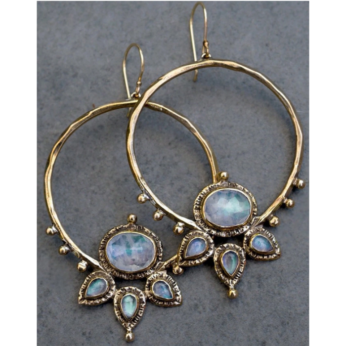 Χρυσά Boho Vintage Σκουλαρίκια Κρίκοι με Κρυστάλλους
